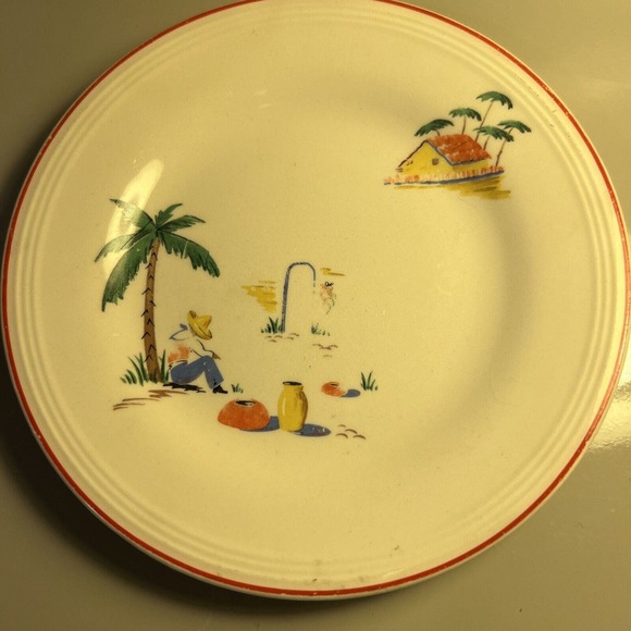 Edwin Knowles Semi Vitreous Sleeping Mexican Palm Tree 6" Saucer Plate - Picture 1 of 6